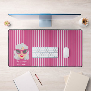 The Coolest Grandma with Pink Glasses Custom Text Desk Mat