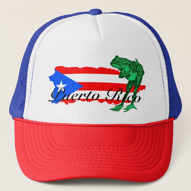 The Coqui Puerto Rico Island Flag Trucker Hat (Front)