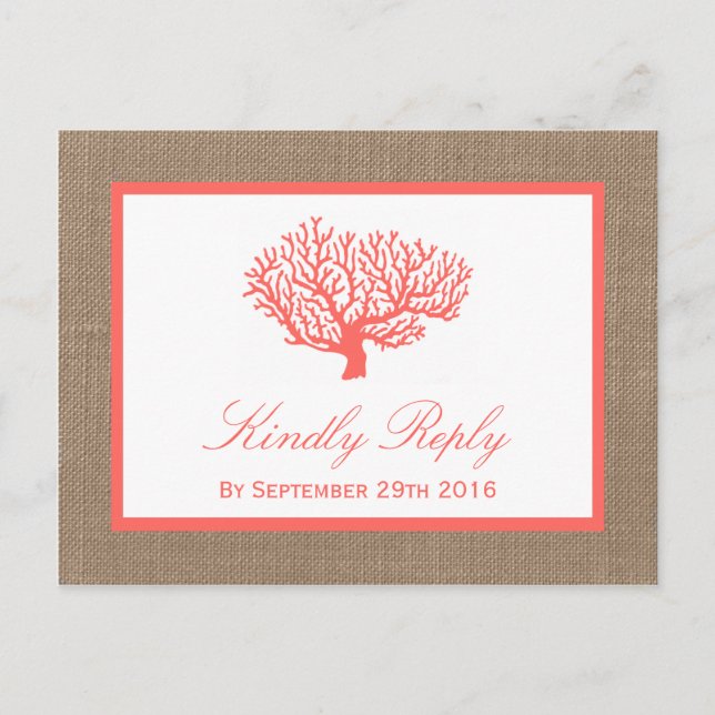 The Coral On Burlap Boho Beach Wedding Collection Invitation Postcard (Front)
