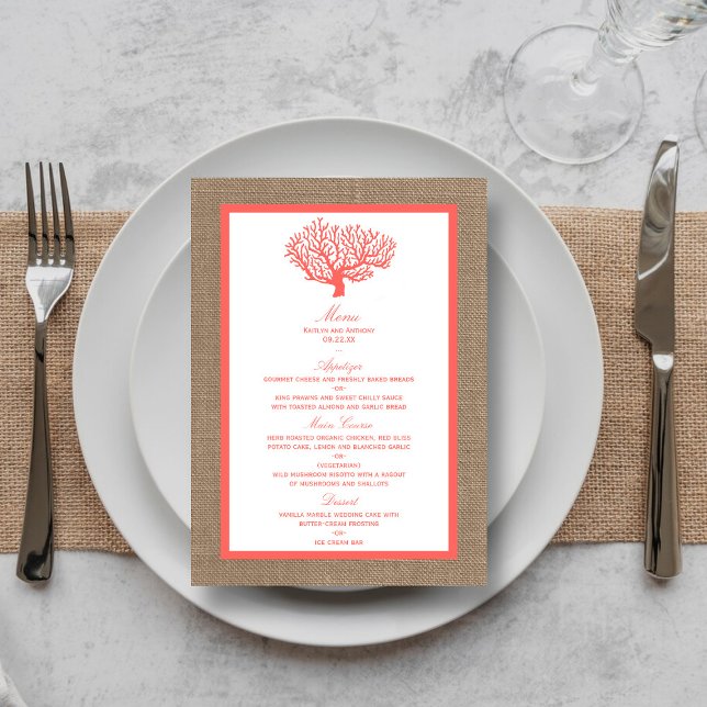 The Coral On Burlap Boho Beach Wedding Collection Menu (Creator Uploaded)