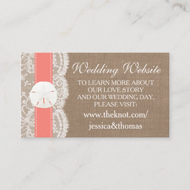 The Coral Sand Dollar Beach Wedding Collection Enclosure Card (Front)