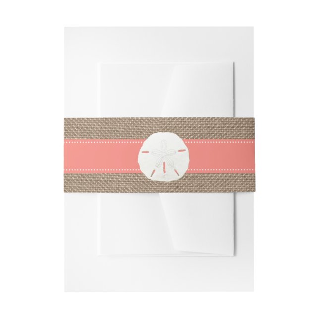 The Coral Sand Dollar Beach Wedding Collection Invitation Belly Band (Front Example)