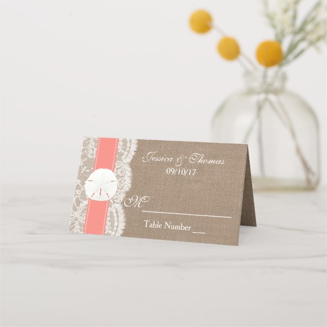 The Coral Sand Dollar Beach Wedding Collection Place Card (Front)