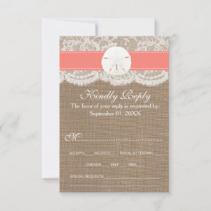 The Coral Sand Dollar Beach Wedding Collection RSVP Card