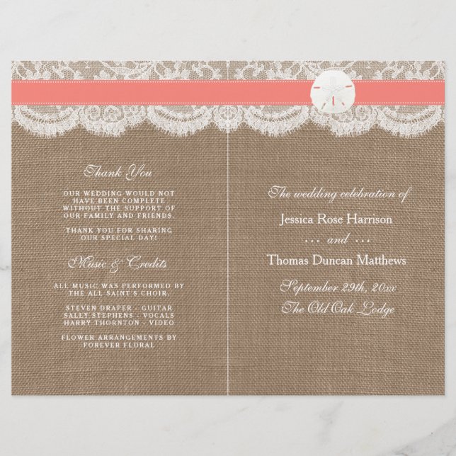The Coral Sand Dollar Wedding Collection Programs (Front)