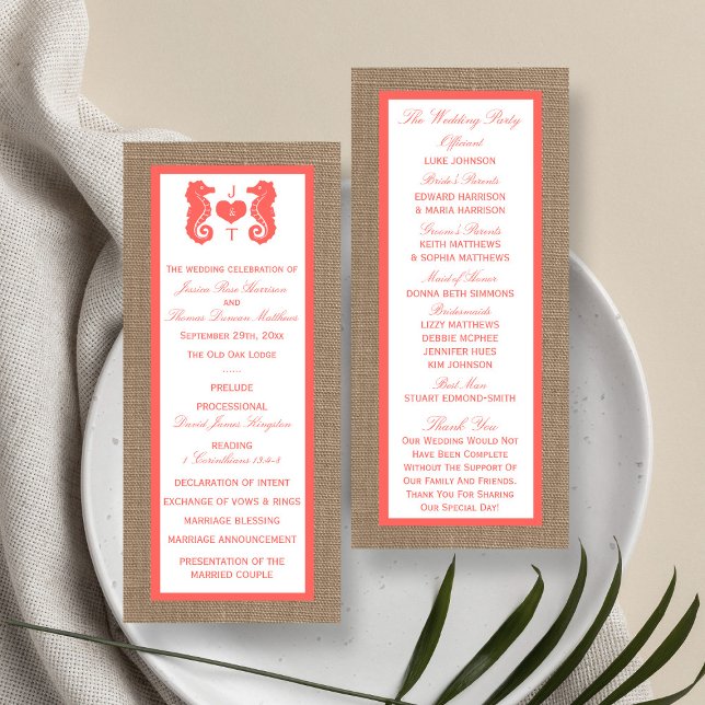 The Coral Seahorse Burlap Beach Wedding Collection Programme (Creator Uploaded)