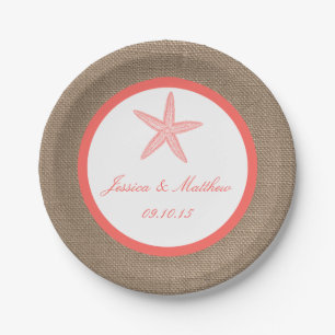 The Coral Starfish Burlap Beach Wedding Collection Paper Plate