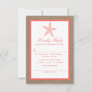 The Coral Starfish Burlap Beach Wedding Collection RSVP Card