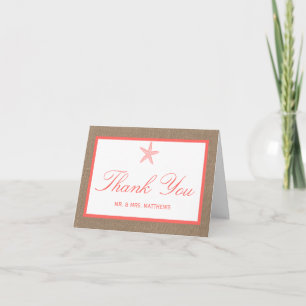 The Coral Starfish Burlap Beach Wedding Collection Thank You Card