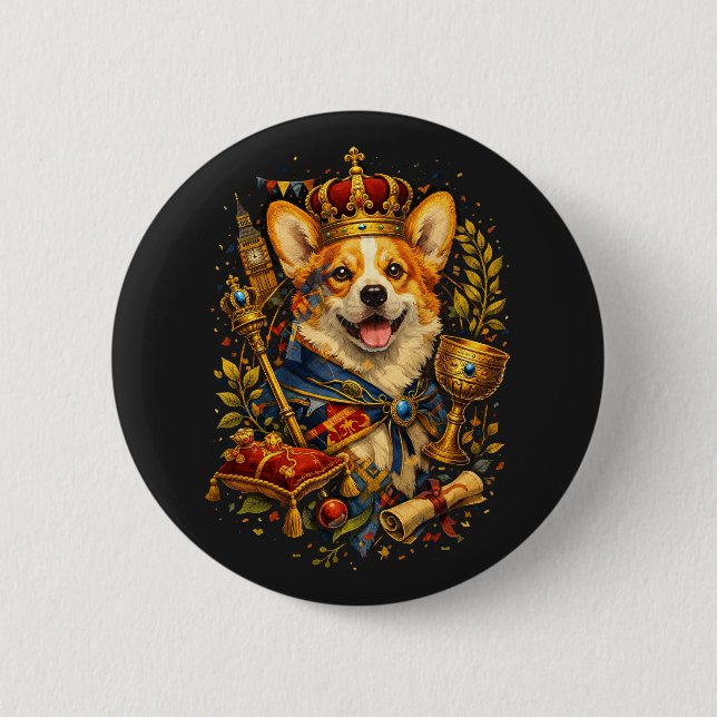 The Corgi King 6 Cm Round Badge (Front)