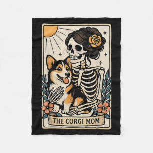 The Corgi Mom Tarot Card Skeleton Gothic Dog  Fleece Blanket