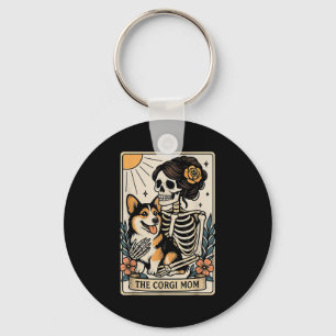 The Corgi Mom Tarot Card Skeleton Gothic Dog  Key Ring