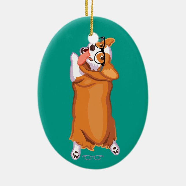 The Corgi Sploot Ceramic Tree Decoration (Back)