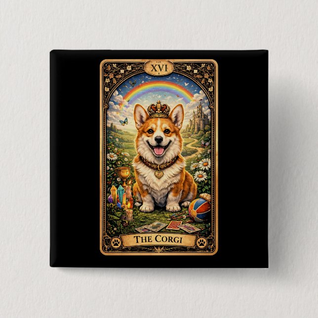 The Corgi Tarot Card 15 Cm Square Badge (Front)
