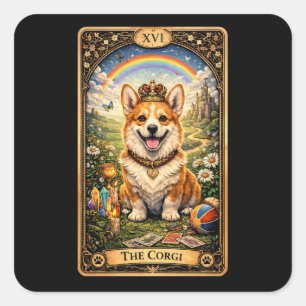 The Corgi Tarot Card Square Sticker