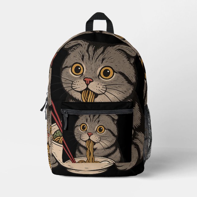  The Cosy Cat Slurping Noodles Printed Backpack (Front)