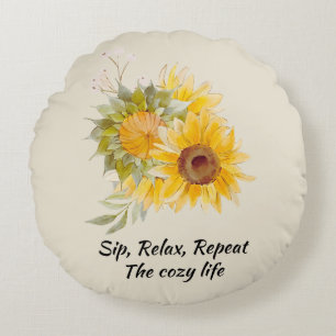 The Cosy Life With Sunflowers Round Pillow