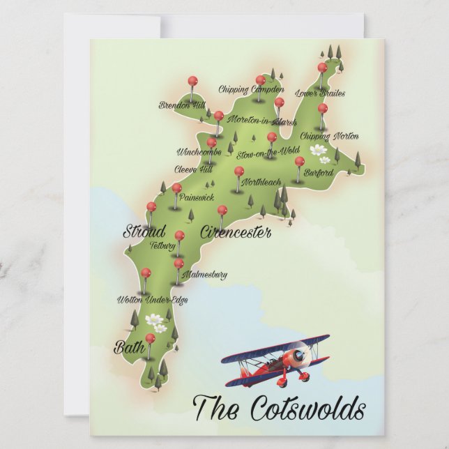 The Cotswolds Vintage Map Invitation (Front)