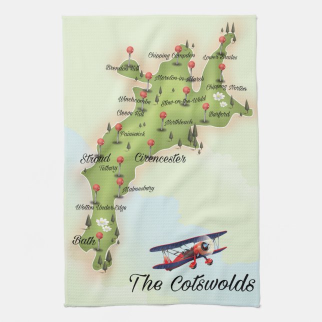 The Cotswolds Vintage Map Tea Towel (Vertical)