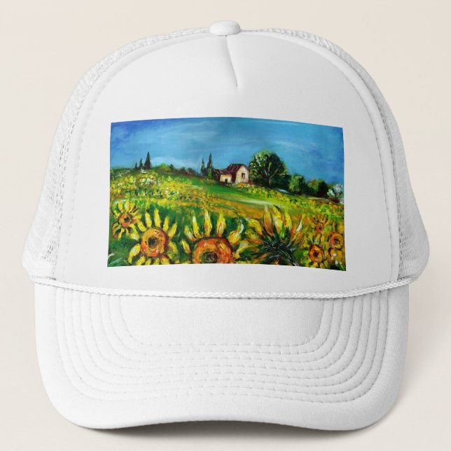 THE COUNTRYSIDE AND SUNFLOWERS IN TUSCANY TRUCKER HAT (Front)