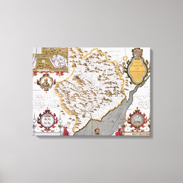The Countye of Monmouth, engraved by Jodocus Canvas Print (Front)