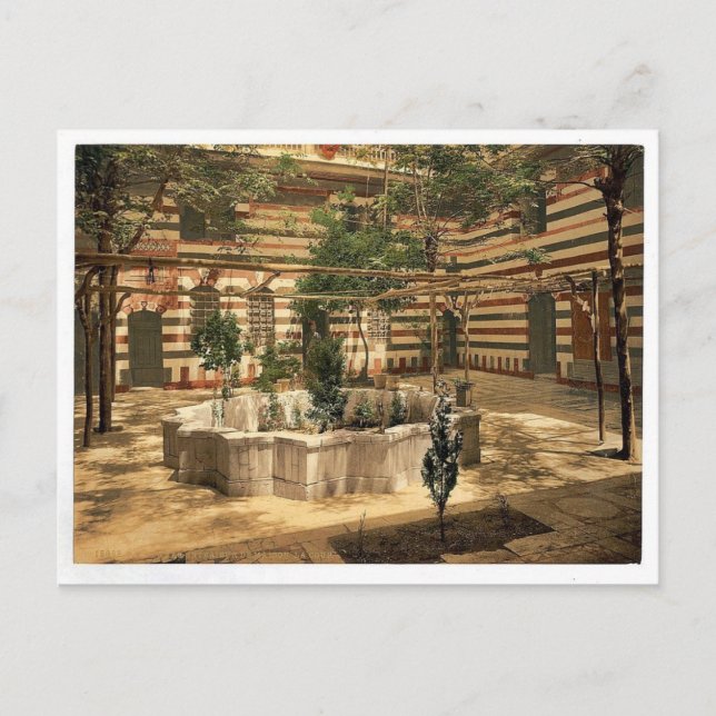 The court of a house, Damascus, Holy Land, (i.e. S Postcard (Front)