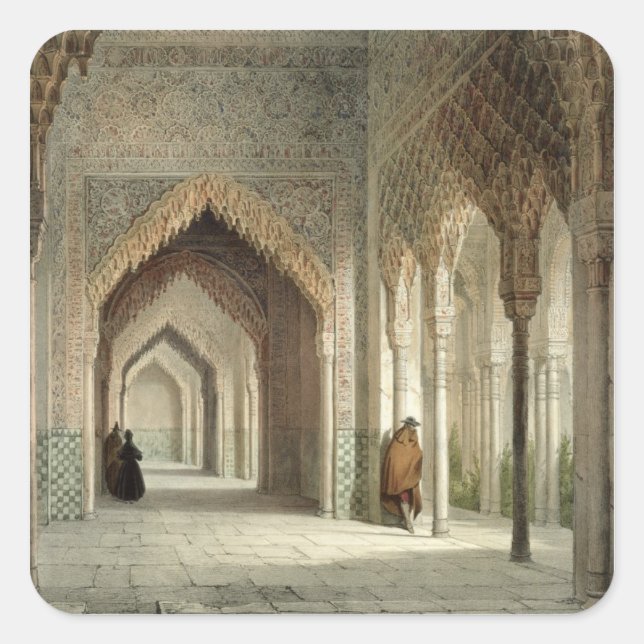 The Court Room of the Alhambra, Granada, 1853 (lit Square Sticker (Front)