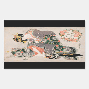 The Courtesan with cat  Kitagawa Utamaro geisha Rectangular Sticker