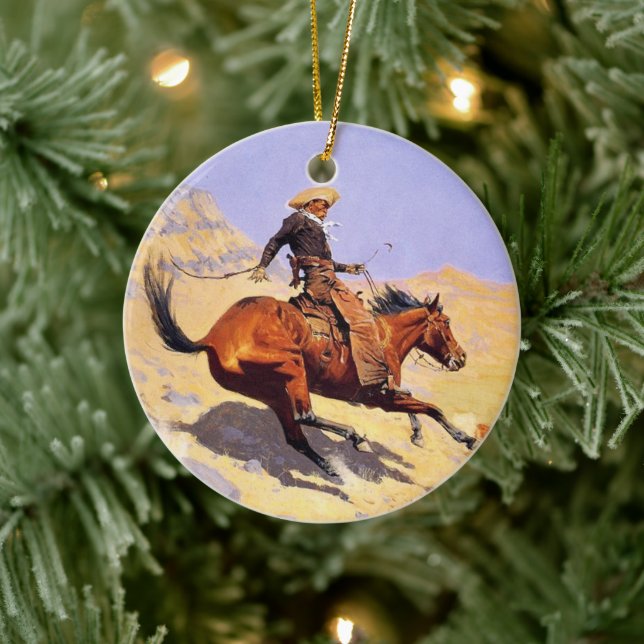 The Cowboy (by Frederic Remington) Ceramic Tree Decoration (Tree)