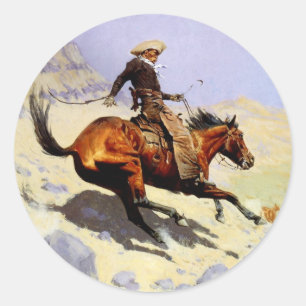 The Cowboy by Remington, Vintage Cavalry Military Classic Round Sticker
