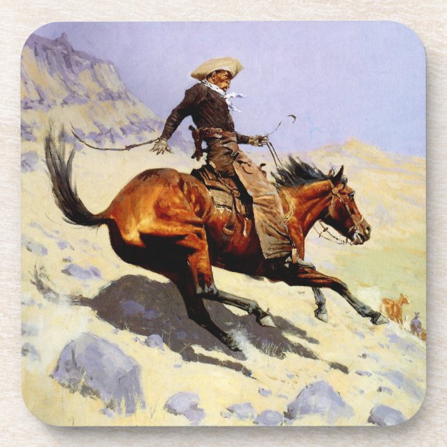 The Cowboy by Remington, Vintage Cavalry Military Coaster (Front)