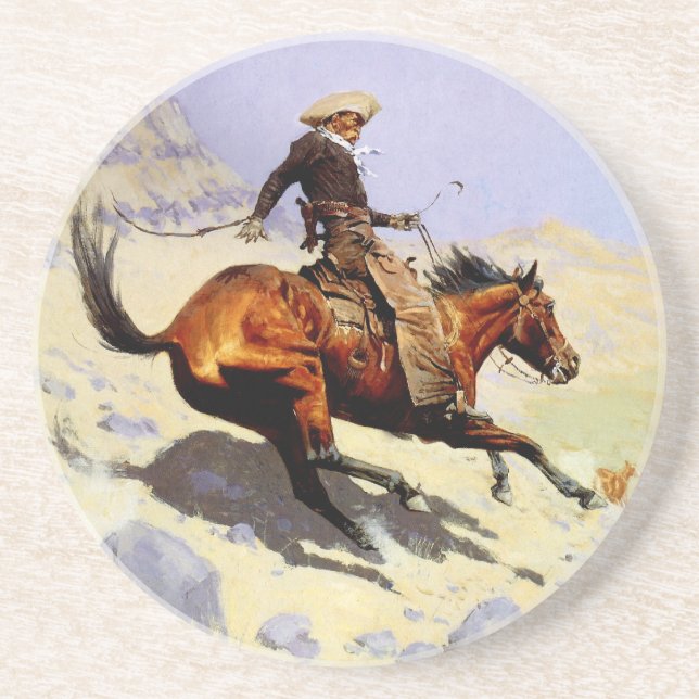 The Cowboy by Remington, Vintage Cavalry Military Coaster (Front)