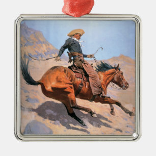 The Cowboy (oil on canvas) Metal Tree Decoration
