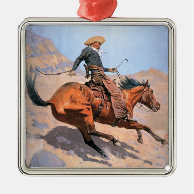 The Cowboy (oil on canvas) Metal Tree Decoration (Front)