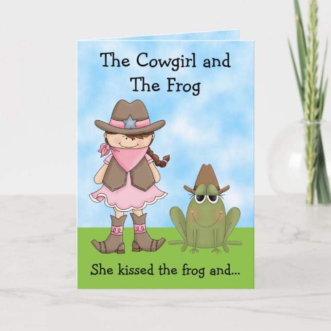 The Cowgirl and the Frog Birthday Card - Brunette (Front)
