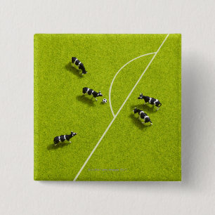 The cows playing soccer 15 cm square badge