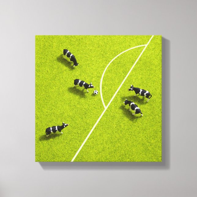 The cows playing soccer canvas print (Front)
