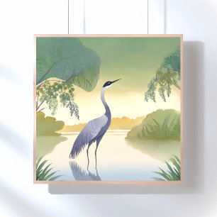 The Crane   Watercolor Beautiful Bird Poster