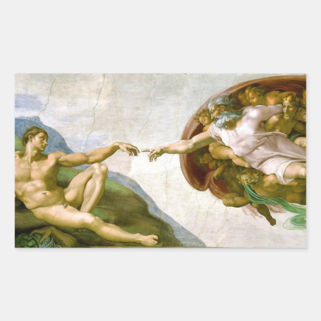 The Creation of Adam by Michelangelo Rectangular Sticker (Front)