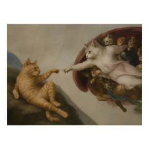 The Creation of Adam Cats Renaissance Parody Art Poster