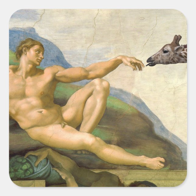 The Creation Of Adam Parody Square Sticker (Front)