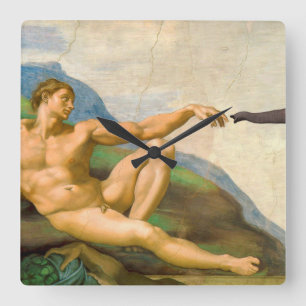 The Creation Of Adam Parody Square Wall Clock