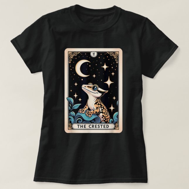 The Crested Gecko Tarot Card Moon Reptile T-Shirt (Design Front)