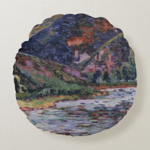 The Creuse in Summertime, 1895 (oil on canvas) Round Cushion