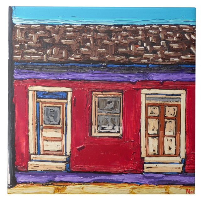 The "Crimson Red, Tucson Barrio" Decorative Tile (Front)