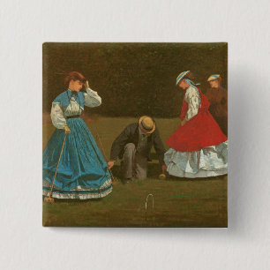 The croquet game, 1866 (oil on canvas) 15 cm square badge