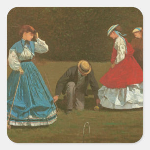 The croquet game, 1866 (oil on canvas) square sticker