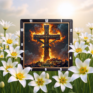 The Cross Rock Base Philippians 4:13 Verse Square Wall Clock