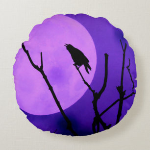 The Crow, The Moon, The Purple Sky Round Cushion