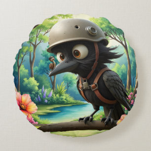 The Crow Who Took Flying Advice from a Snail. Round Cushion
